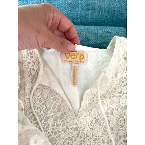 Verb By Pallavi Singhee Allyson Lace Blouse Womens Size Large L Ruffled White - Picture 4 of 11
